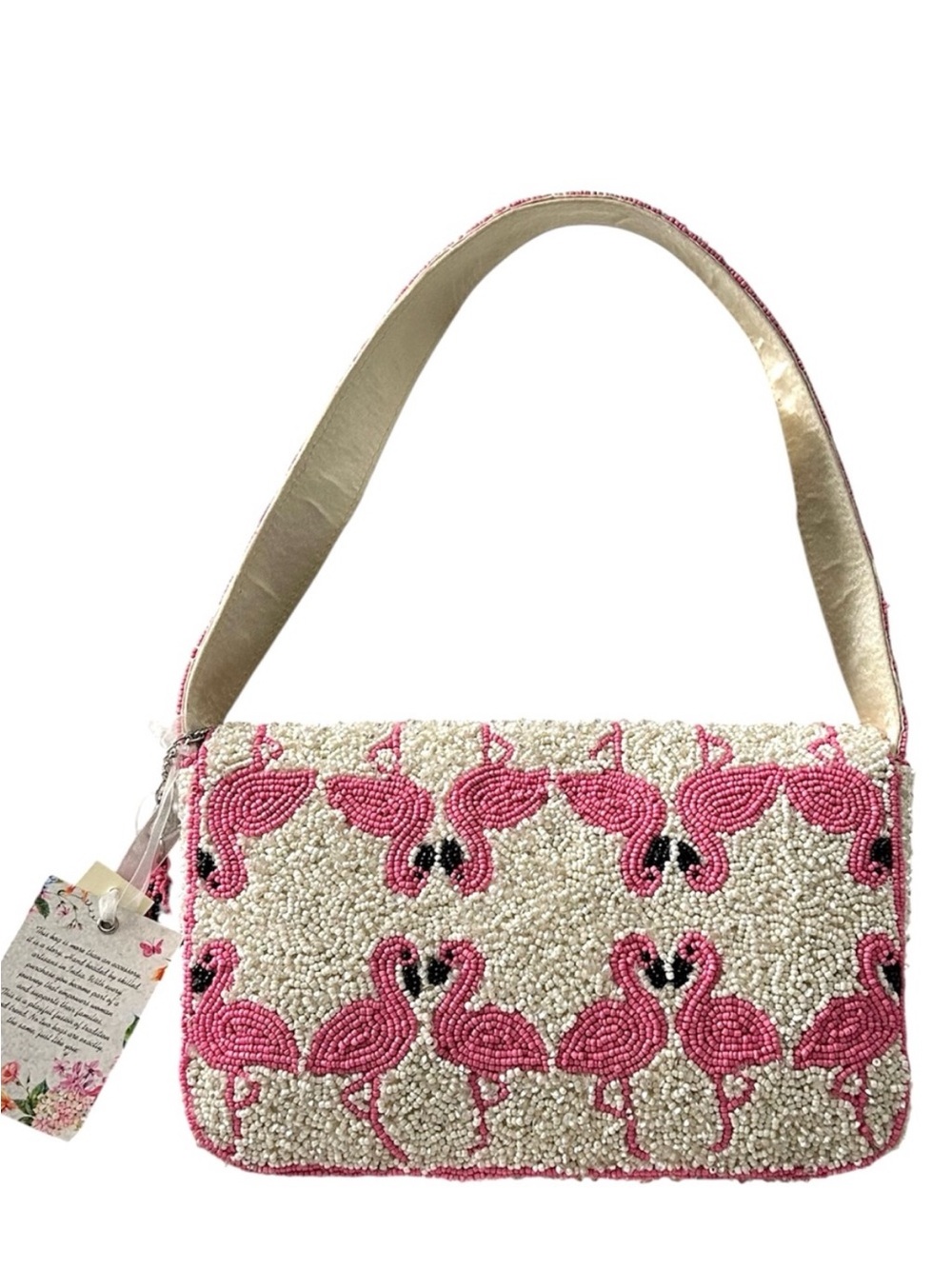 Viral America & Beyond Hand Beaded Flamingo Shoulder Bag w/ Flamingo Keychain - Picture 5 of 6